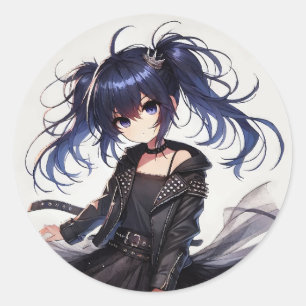 Anime girl rockistic Classic Round Sticker 