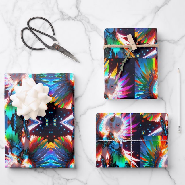 Anime girl Rōnin design Griffin  Wrapping Paper Sheet (Front)