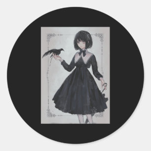 Anime Girl Sad Retro Aesthetic Japanese Otaku  Classic Round Sticker