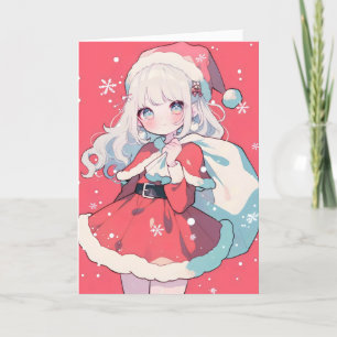 Anime Girl Santa Claus Kawaii Holiday Card