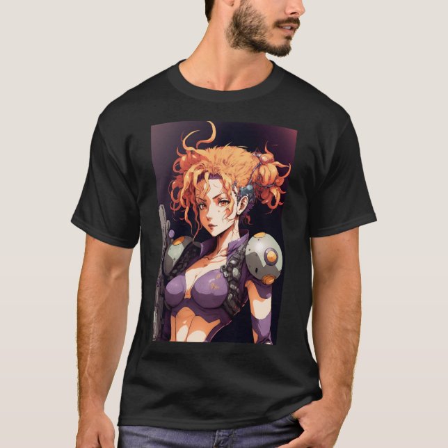 Anime Girl Sexy Space Warrior Soldier Orange Hair T-Shirt (Front)
