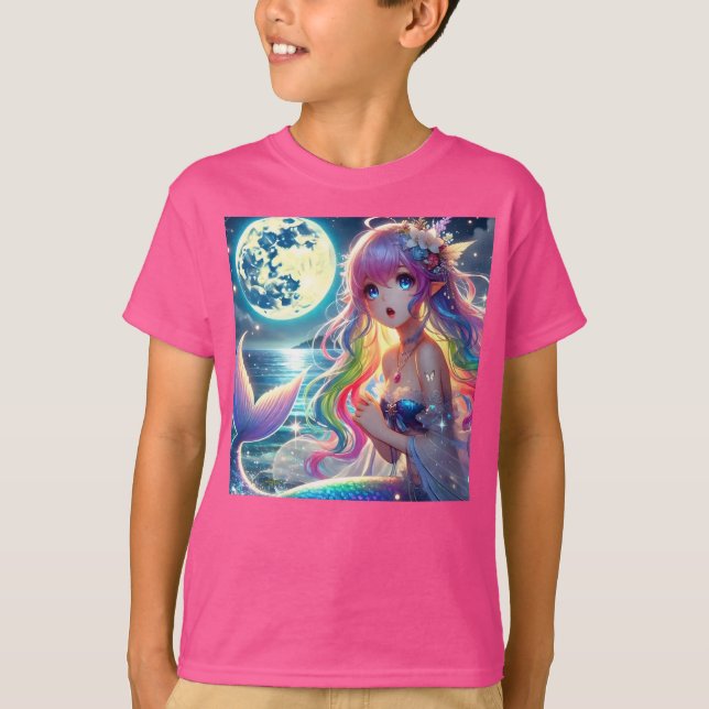 Anime Girl Singing Moonlight Pixie Rainbow Mermaid T-Shirt (Front)