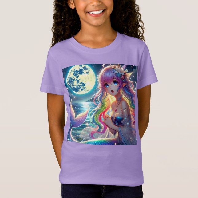 Anime Girl Singing Moonlight Pixie Rainbow Mermaid T-Shirt (Front)