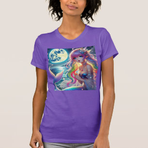 Anime Girl Singing Moonlight Pixie Rainbow Mermaid T-Shirt