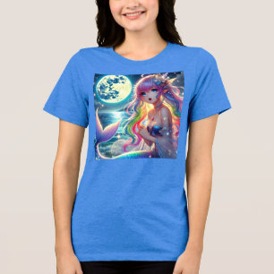 Anime Girl Singing Moonlight Pixie Rainbow Mermaid Tri-Blend Shirt