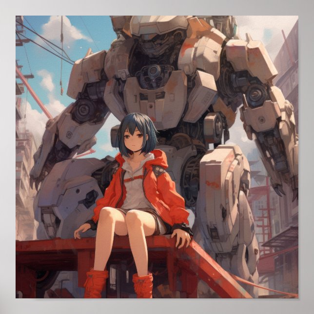 Anime Girl Sitting on a Giant Robot Hand - Stunnin Poster (Front)