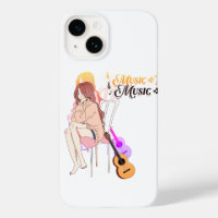 Anime Girl Sitting with getar& Music Notes–Aesthe