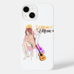 Anime Girl Sitting with getar& Music Notes–Aesthe Case-Mate iPhone 14 Case