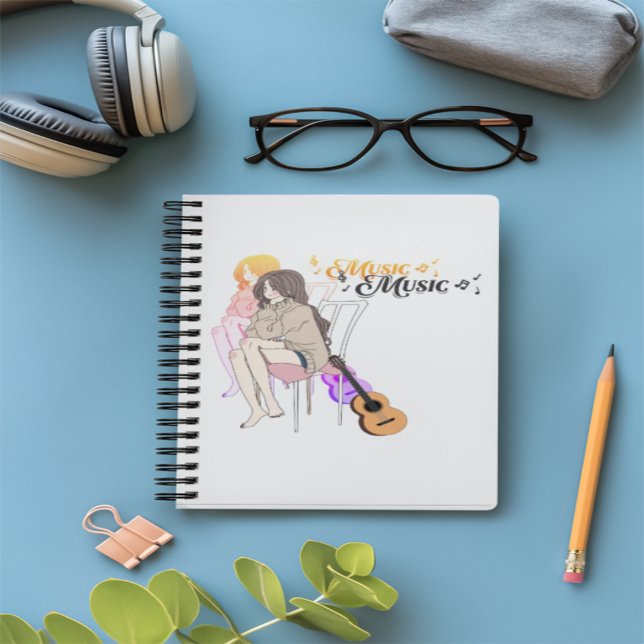 Anime Girl Sitting with getar& Music Notes–Aesthe Notebook (Creator Uploaded)