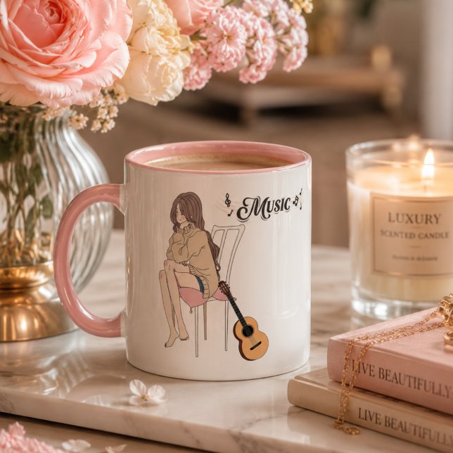 Anime Girl Sitting with gwt & Music Notes – Aesthe Mug (Creator Uploaded)