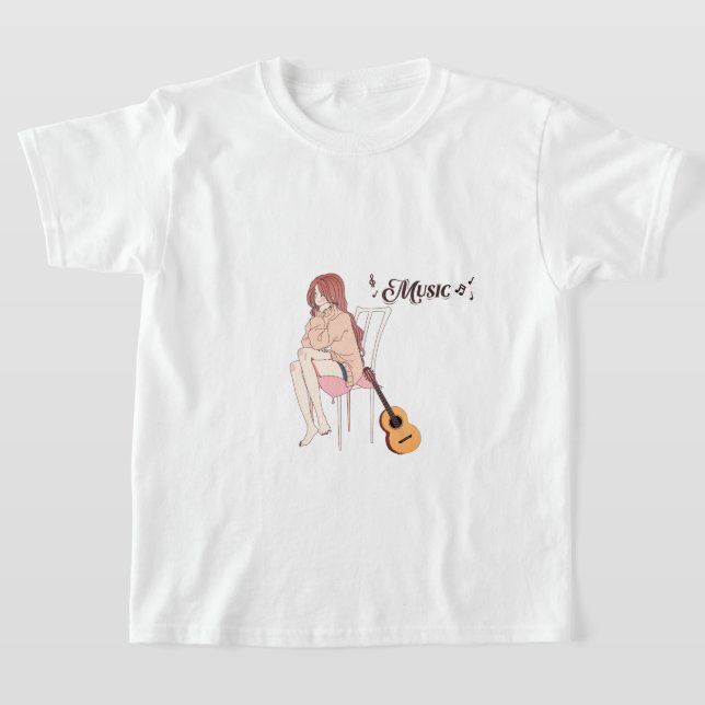 Anime Girl Sitting with gwt & Music Notes – Aesthe T-Shirt (Laydown)