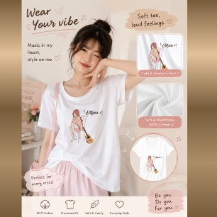 Anime Girl Sitting with gwt & Music Notes – Aesthe T-Shirt