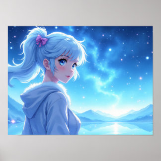 Anime Girl Starlight Lake Portrait Poster