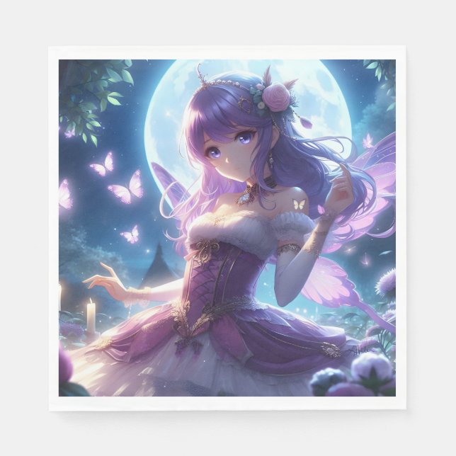 Anime Girl Violet Butterfly Wing Moon Fairy  Napkin (Front)