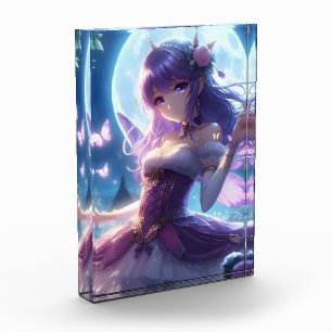 Anime Girl Violet Butterfly Wing Moon Fairy Photo Block