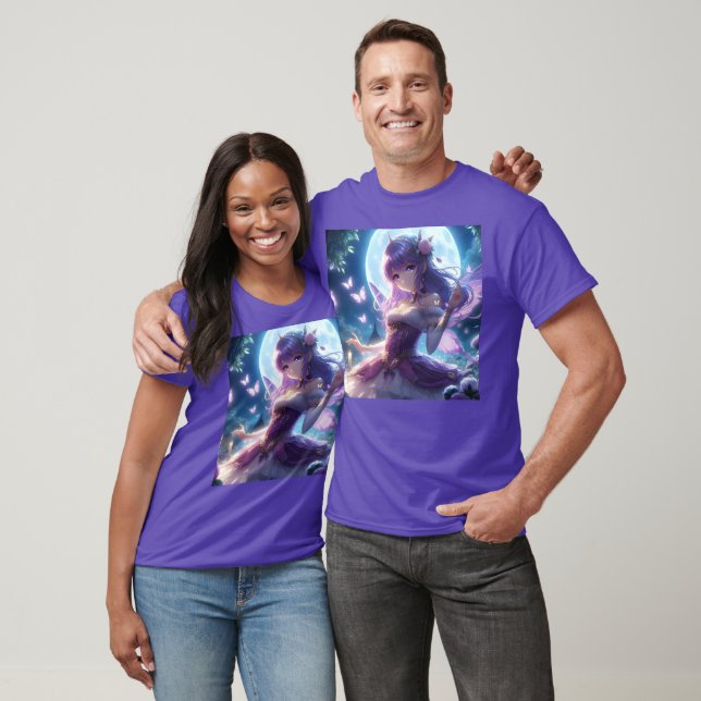 Anime Girl Violet Butterfly Wing Moon Fairy  T-Shirt (Unisex)