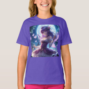 Anime Girl Violet Butterfly Wing Moon Fairy  T-Shirt