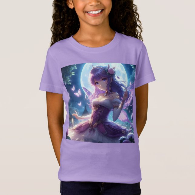 Anime Girl Violet Butterfly Wing Moon Fairy  T-Shirt (Front)