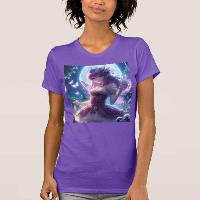 Anime Girl Violet Butterfly Wing Moon Fairy  T-Shirt (Front)