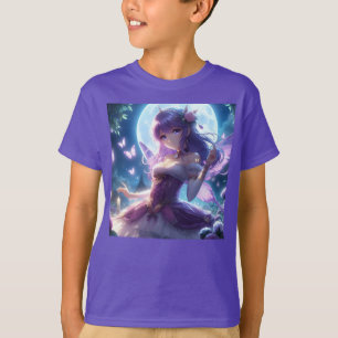 Anime Girl Violet Butterfly Wing Moon Fairy  T-Shirt