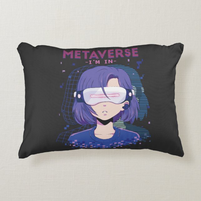 Anime girl virtual reality glasses Accent Pillow (Front)