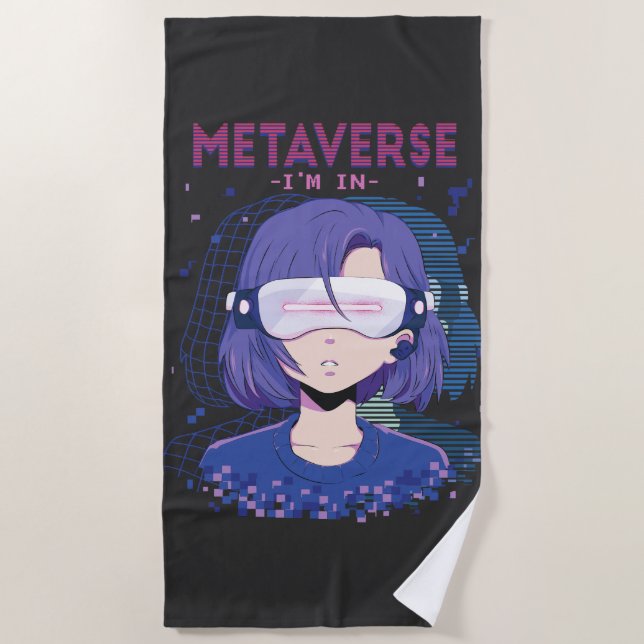 Anime girl virtual reality glasses Beach Towel (Front)