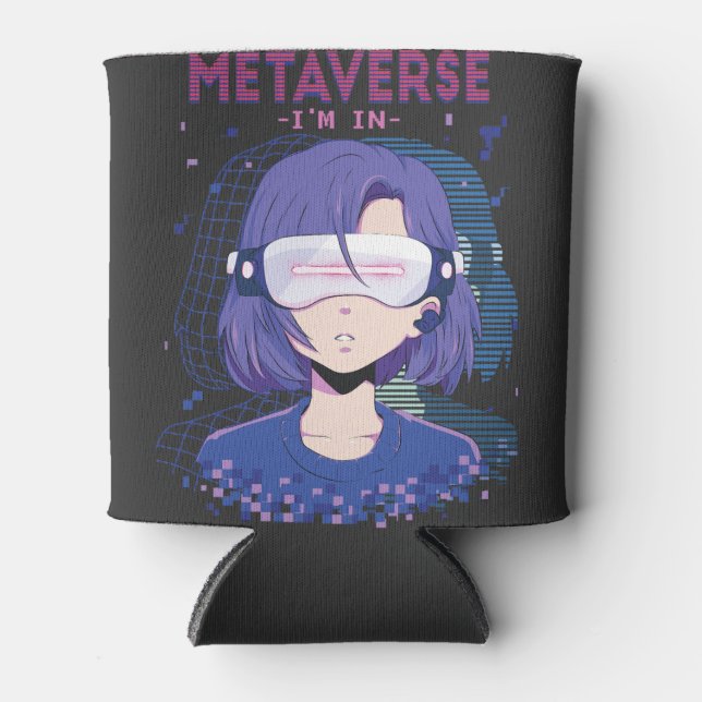 Anime girl virtual reality glasses Can Cooler (Front)