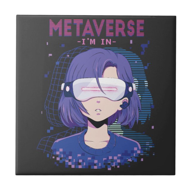Anime girl virtual reality glasses ceramic tile (Front)