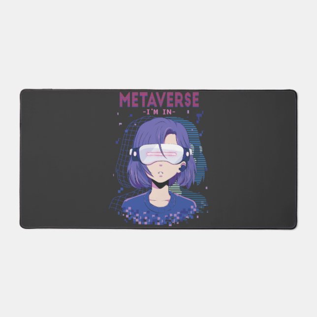 Anime girl virtual reality glasses Desk Mat (Front)
