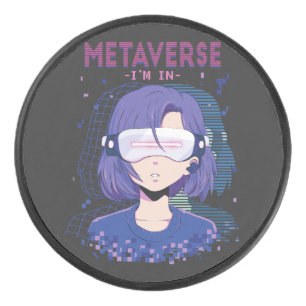 Anime girl virtual reality glasses Hockey Puck
