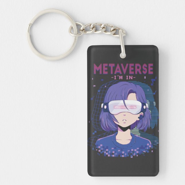 Anime girl virtual reality glasses Keychain (Front)