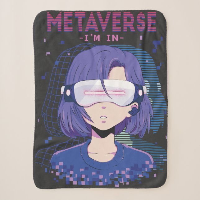Anime girl virtual reality glasses Sherpa Blanket (Front)