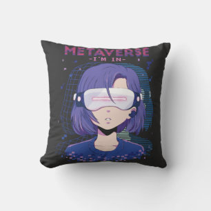 Anime girl virtual reality glasses Throw Pillow
