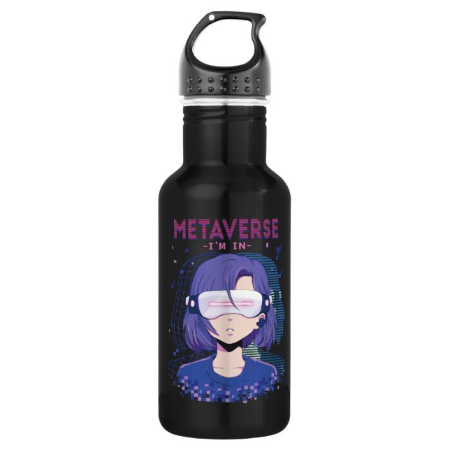 Anime girl virtual reality glasses water bottle (Front)