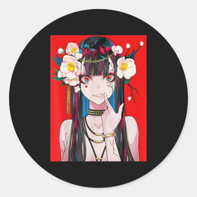 Anime Girl Waifu Japanese Aesthetic Kawaii Otaku  Classic Round Sticker (Front)