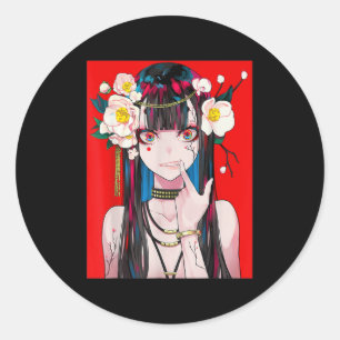 Anime Girl Waifu Japanese Aesthetic Kawaii Otaku  Classic Round Sticker