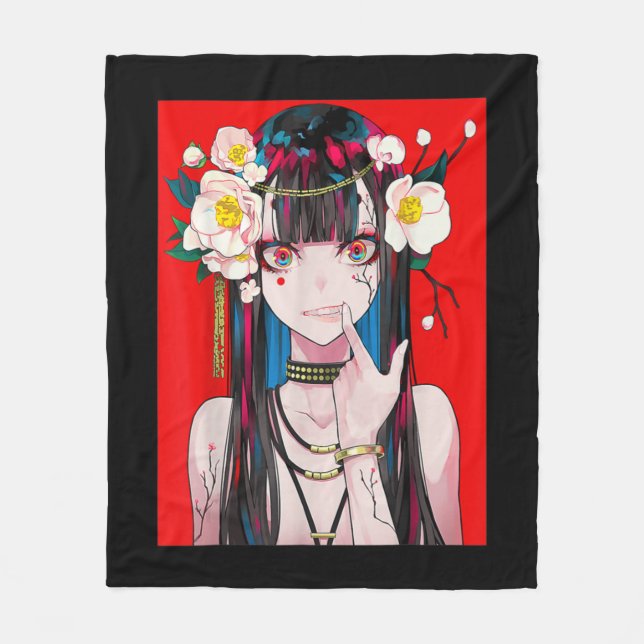 Anime Girl Waifu Japanese Aesthetic Kawaii Otaku  Fleece Blanket (Front)