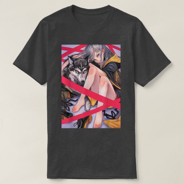 Anime Girl Waifu Wolf Aesthetic Japanese Otaku  T-Shirt (Design Front)