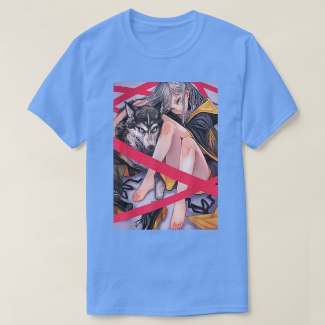 Anime Girl Waifu Wolf Esthetic Japanese Otaku  T-Shirt (Design Front)