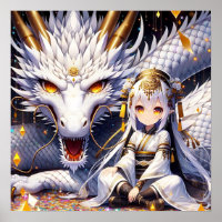 Anime Girl Warrior and Dragon Ai Art