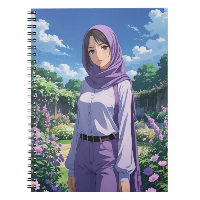 Anime Girl Wearing Purple Scarf Notebook (Front)