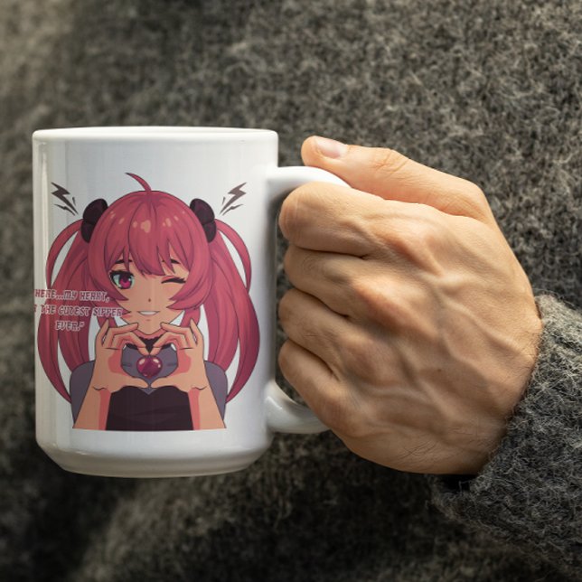 Anime Girl Winking & Finger Heart Coffee Mug (Creator Uploaded)