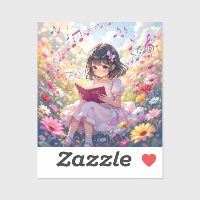 Anime Girl with Book and Musical Notes (Sheet)