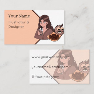 Anime Girl with Bubble Tea and Cute Bear Cookies Business Card