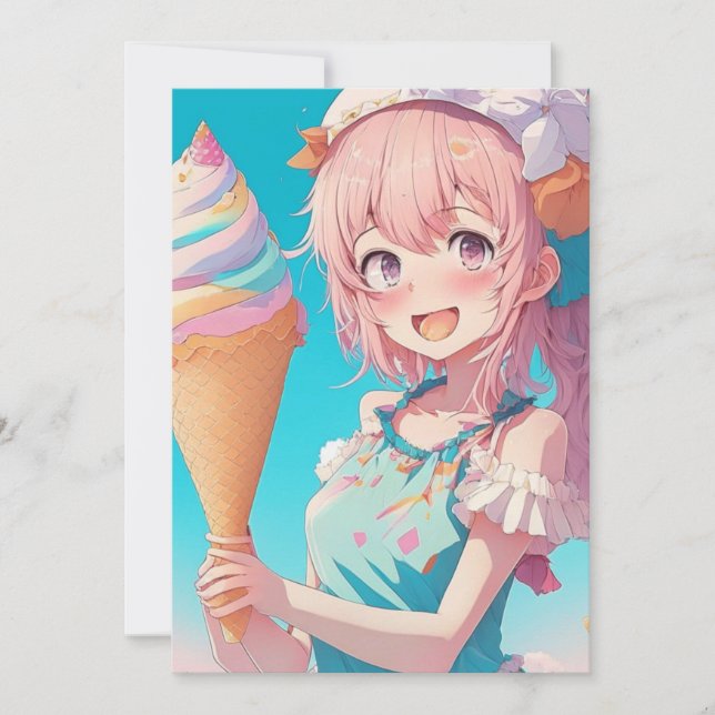 Anime Girl with Cupcake Birthday Party Invitation (Front)