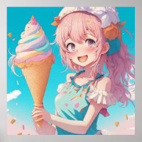 Anime Girl with Cupcake  Whimsical