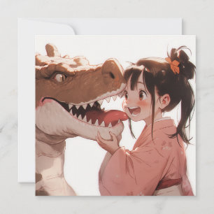 Anime Girl with Dinosaur Friend