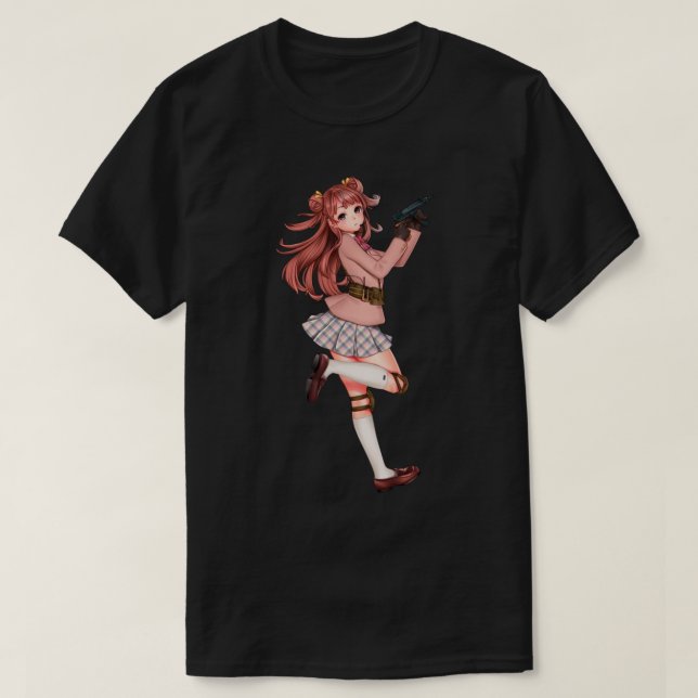 Anime girl with gun design cool     T-Shirt (Design Front)