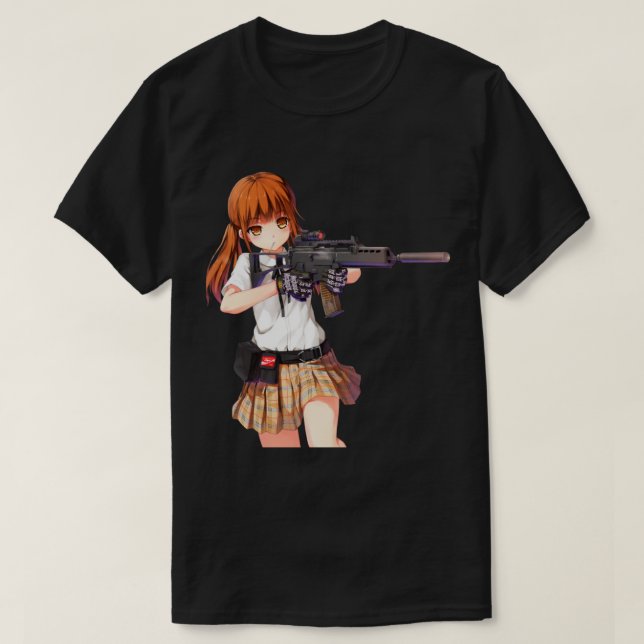 Anime girl with gun design cool      T-Shirt (Design Front)