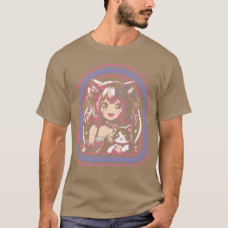 Anime Girl With Her Cat Anime friends T-Shirt